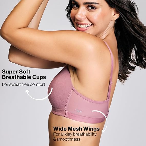 NYKD Women’s Cotton Lightly Padded Seamless Wire-Free Everyday T-Shirt Bra 3/4th Coverage, Daily Use – NYB003